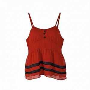 Red Black Sleeveless Top Flowy Babydoll Tank Camisole Line Women's XL Peplum NEW